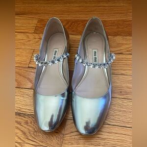 Miu Miu Silver Women's Shoes with Crystal Strap